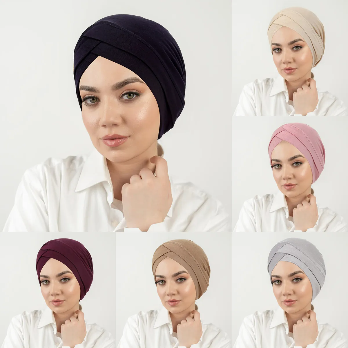 Skrzyżowane czoło elastyczne damskie hidżab czapki muzułmańskie owinięte głowy turban Bonnet modne nakrycie głowy islamska odzież akcesoria