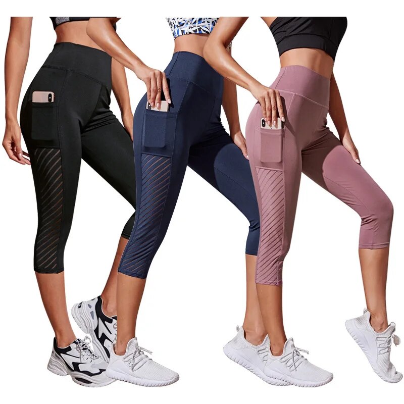 Neues Design mit großen Einsätzen und hoher Taille, Hüftlift, schlankmachende Yogahose, Fitness-Lauf-Crop-Hose