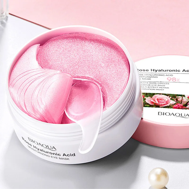 60 pçs bioaqua rosa ácido hialurônico máscara de olho anti círculos escuros sacos de olho hidratante endurecimento remendos de olho produtos de cuidados com a pele