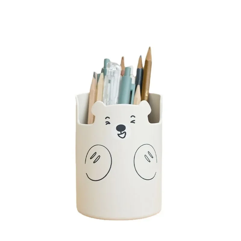 Portalápices multifuncional Kawaii, soporte para brochas de maquillaje con oso de dibujos animados, soporte para teléfono a la moda, organizador de bolígrafos de papelería para estudiantes