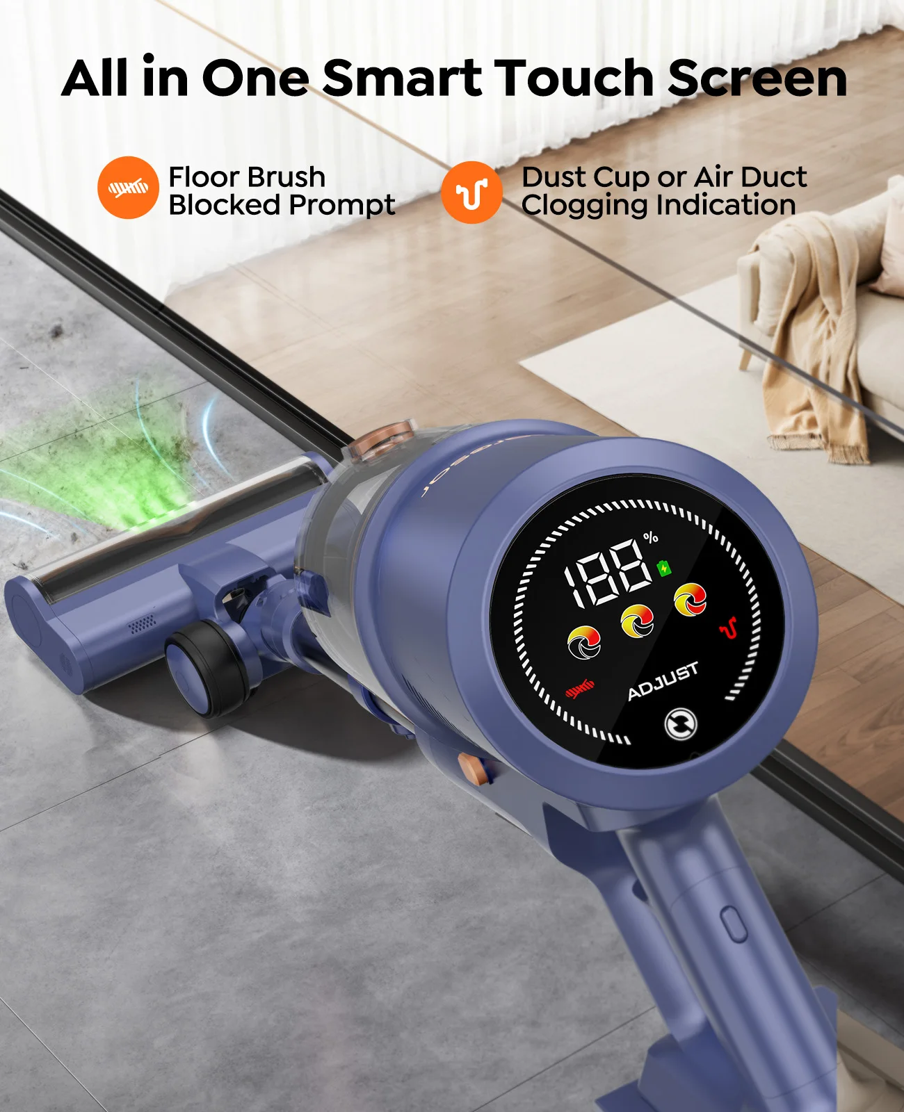 Aspirapolvere senza fili ultra resistente Laresar V11 650W 75000PA, lunga durata di 90 minuti, batteria rimovibile e aspirapolvere con display intelligente