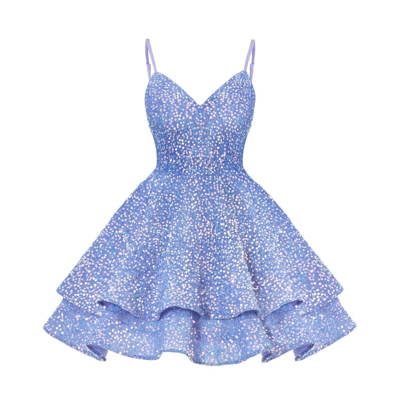 Осень 2024, новое легкое роскошное вечернее платье на бретелях, короткое платье с пайетками для повседневной носки, длинное платье с v-образным вырезом на бретельках для дня рождения