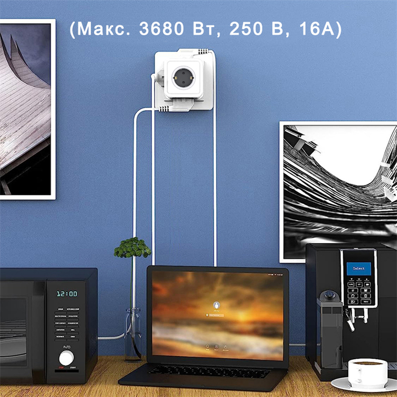 Massfa Multi-USB-Steckdosenleiste, elektrischer Stecker, Würfel, mehrere Verlängerungssteckdose mit 4 EU-Steckdosen, 3680 W-Adapter für das Heimbüro