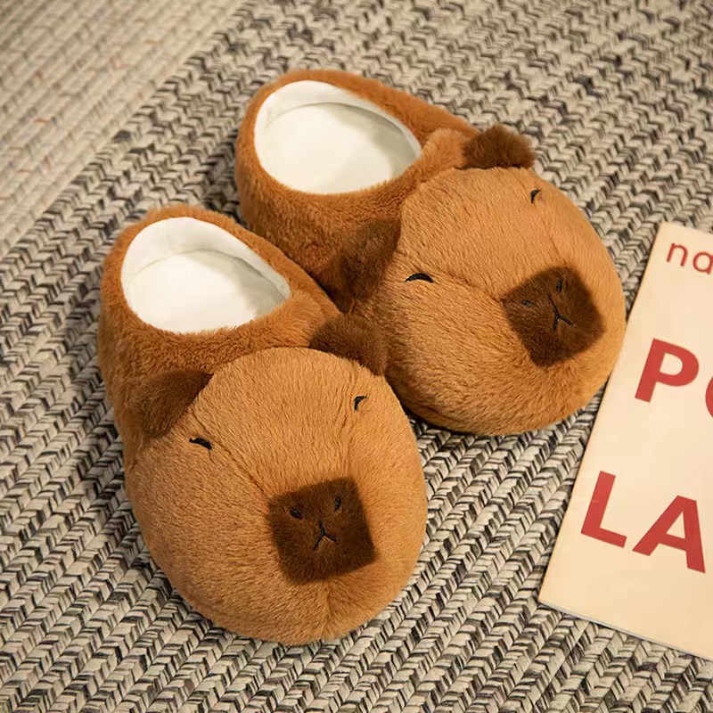 Bonito dos desenhos animados capivara chinelos de algodão meio envoltório salto casa macio antiderrapante quente respirável sapatos de pelúcia interior chinelos de casal