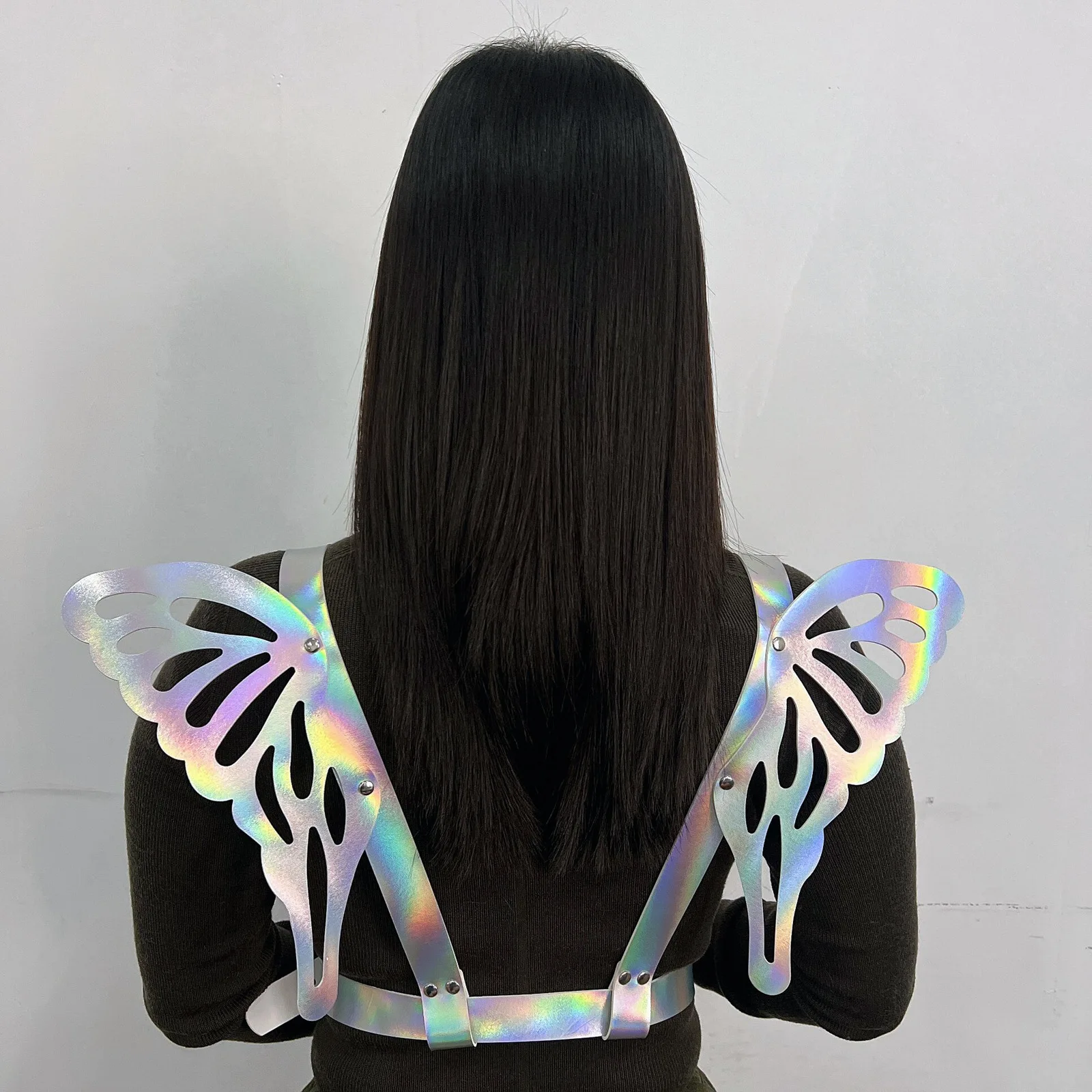 PU Leather Angel Butterfly Wing Straps Laser-colored Reflective Restraint Body Strap Shoulder Suspender Belt