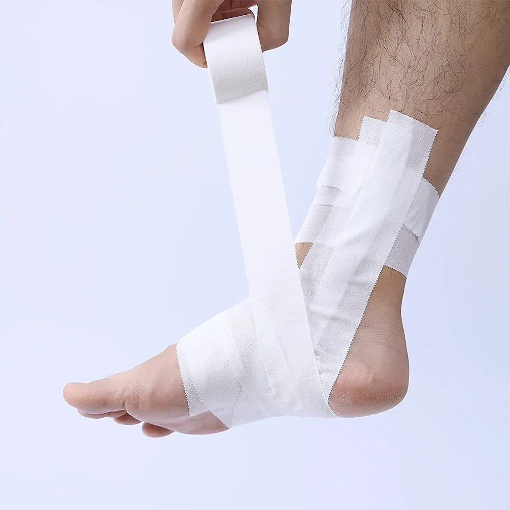 5 rollos 2,5/3,8/5cm deporte atlético impermeable algodón blanco boxeo cinta adhesiva soporte para lesiones por tensión vendaje de encuadernación deportivo