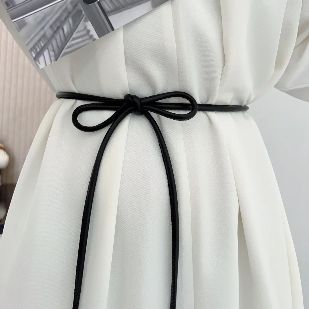 Cinto de couro de microfibra feminino cordão redondo adornado com nó, vestido arco versátil