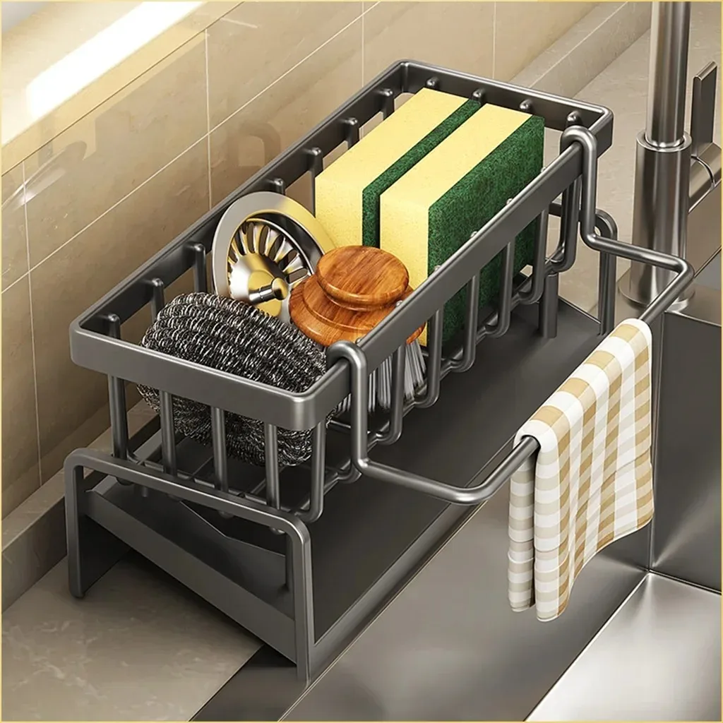 Mensola da cucina Ripiano di drenaggio per stracci Scaffale di stoccaggio senza punzonatura Scaffale per spezie per la casa Rubinetto per lavello Scaffale di drenaggio per lavello Accessori da cucina