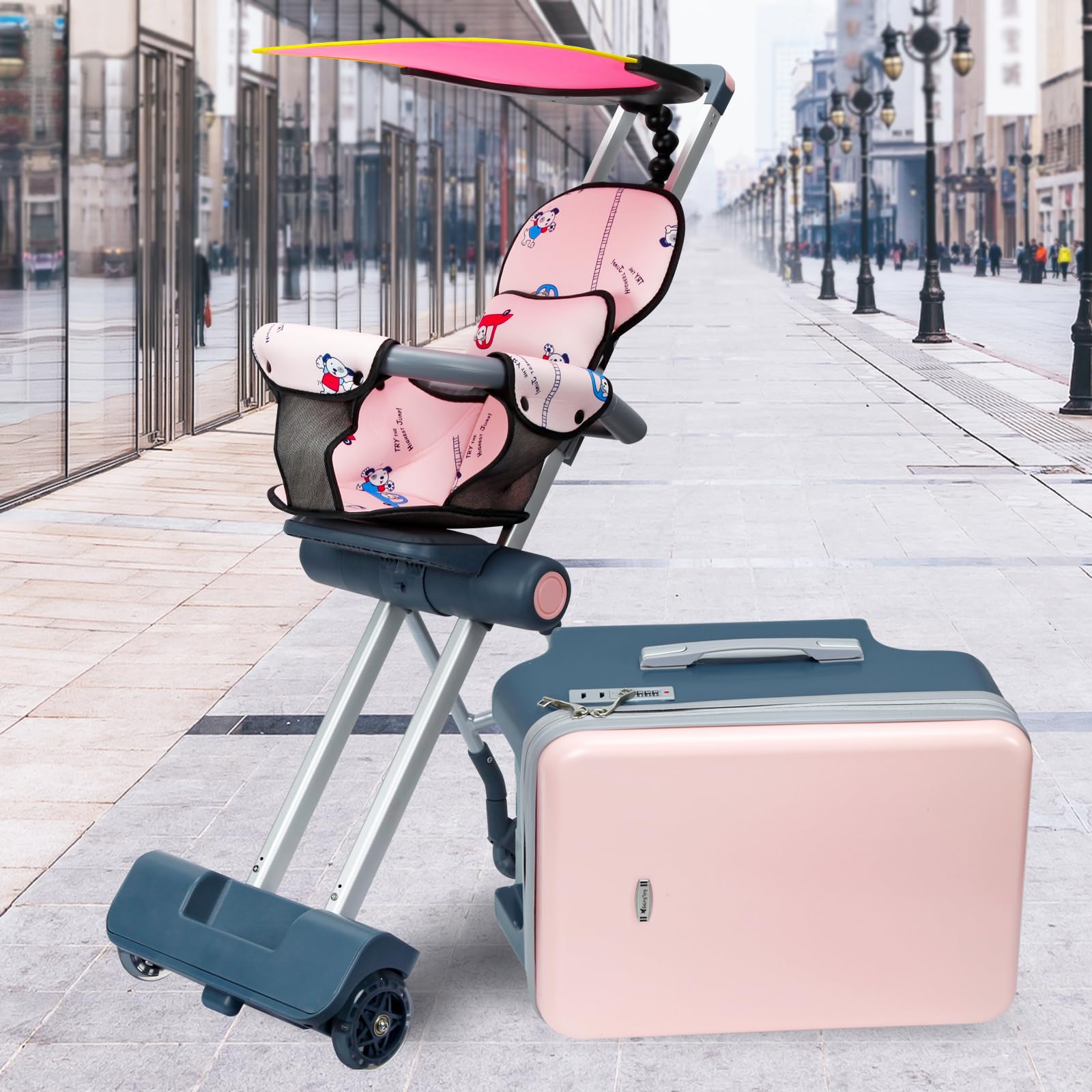 Bagagem expansível com rodas giradoras, malas grandes com design de assento para criança, Hardside transportar bagagem para viagens, 20 polegadas