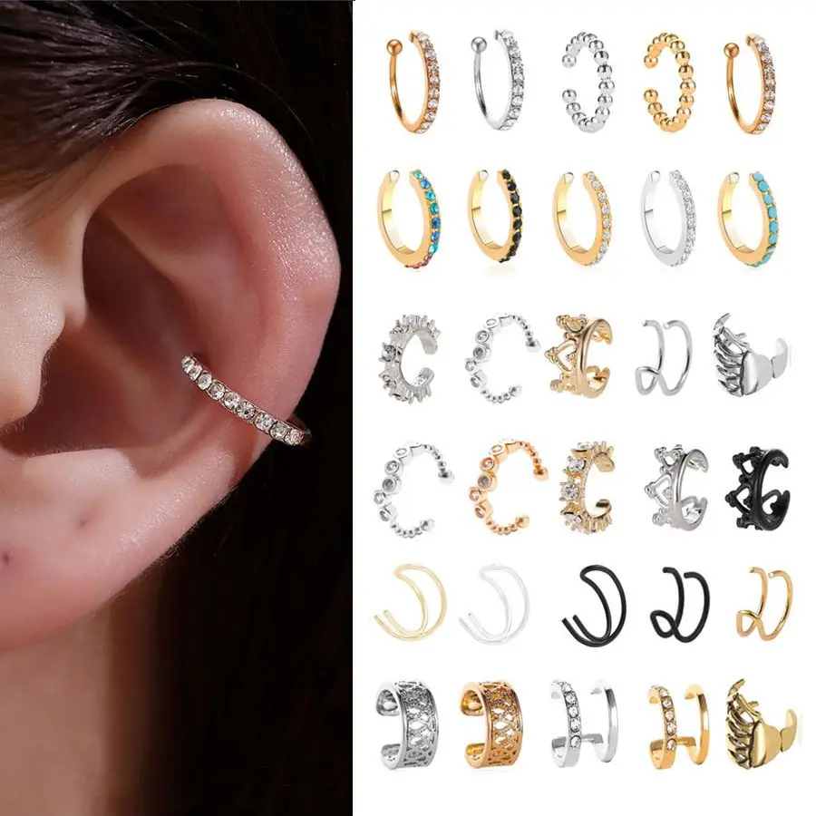 Brincos de cristal coreano, para mulheres, zircônio, toque sem furo, joias, brincos falsos, clipe de osso de orelha única