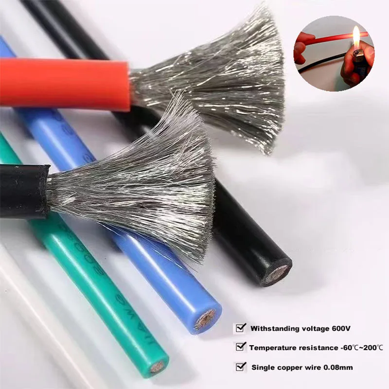 Cable de silicona resistente a altas temperaturas de cobre estañado suave con carrete para electricidad/coche, 16/17/18/20/22/24/26/28/30 AWG