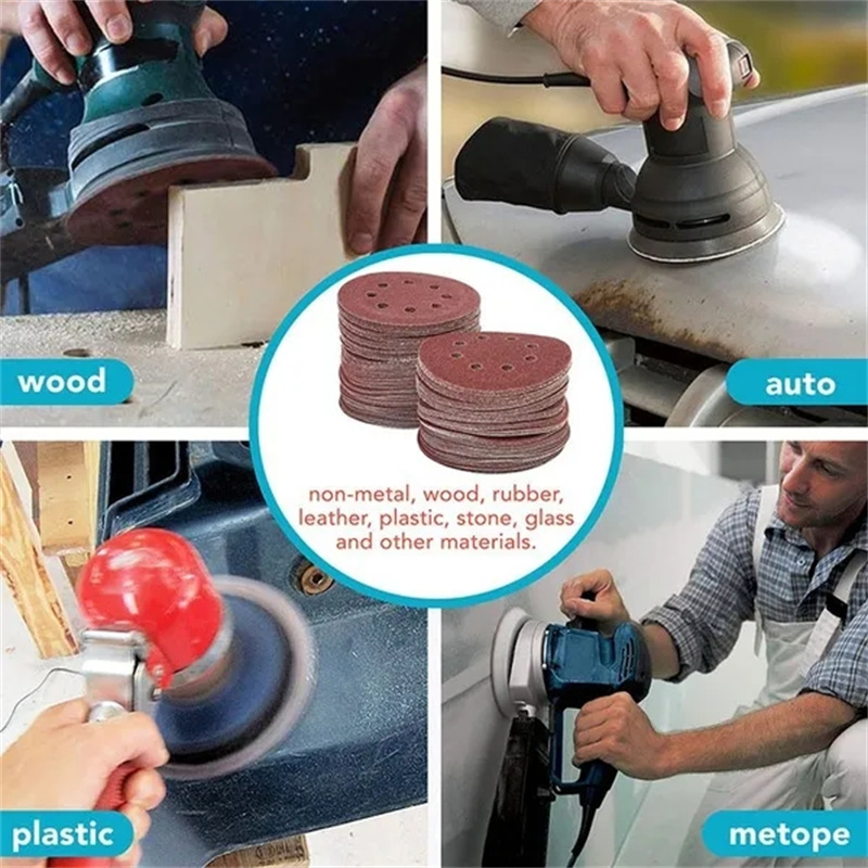 Papel de lija de 8 agujeros y 125mm, disco de molienda de Metal para carpintería, herramienta de pulido abrasivo, grano 40/1000/2000 lija para madera