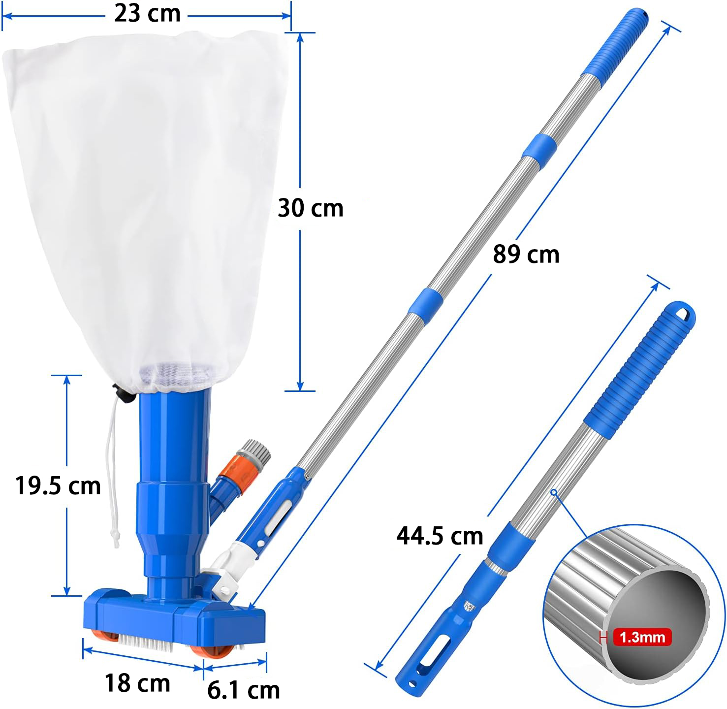 Upgrade 40" Portable Pool Vacuum Cleaner,Pool Underwater Vacuum Jet Cleaner w/Brush