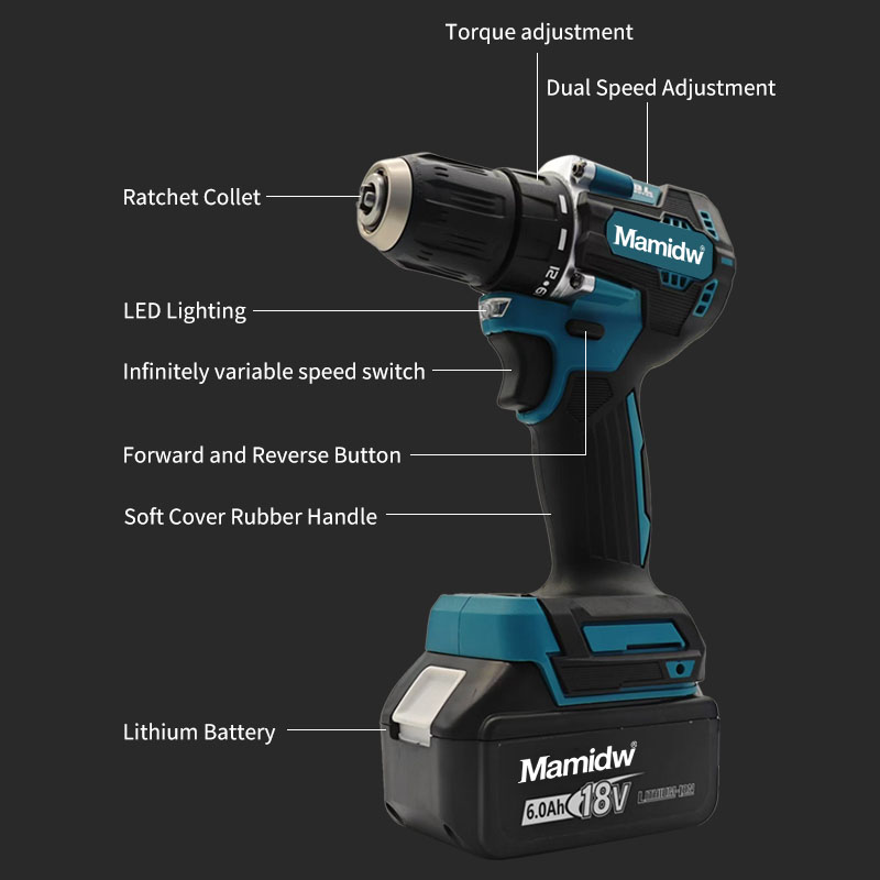 Mamidw DDF487 perceuse sans fil tournevis à percussion électrique sans brosse outil électrique Rechargeable pour Makita broche de batterie 18v