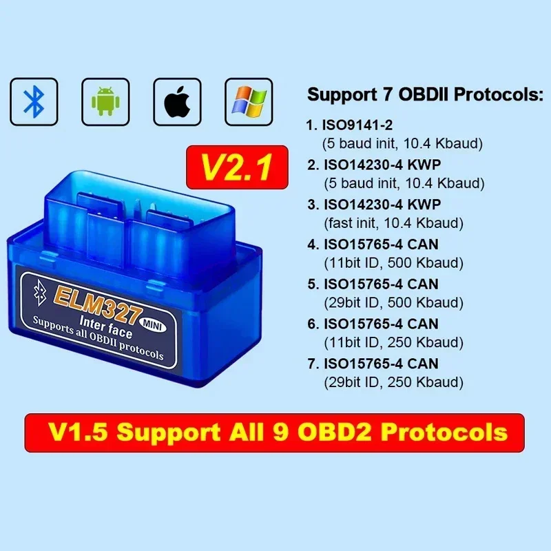 Mini elm327 v2.1/v1.5 bluetooth obd2 scanner leitor de código ferramentas de diagnóstico do carro verificar varredura do motor detector de falhas do carro motocicleta