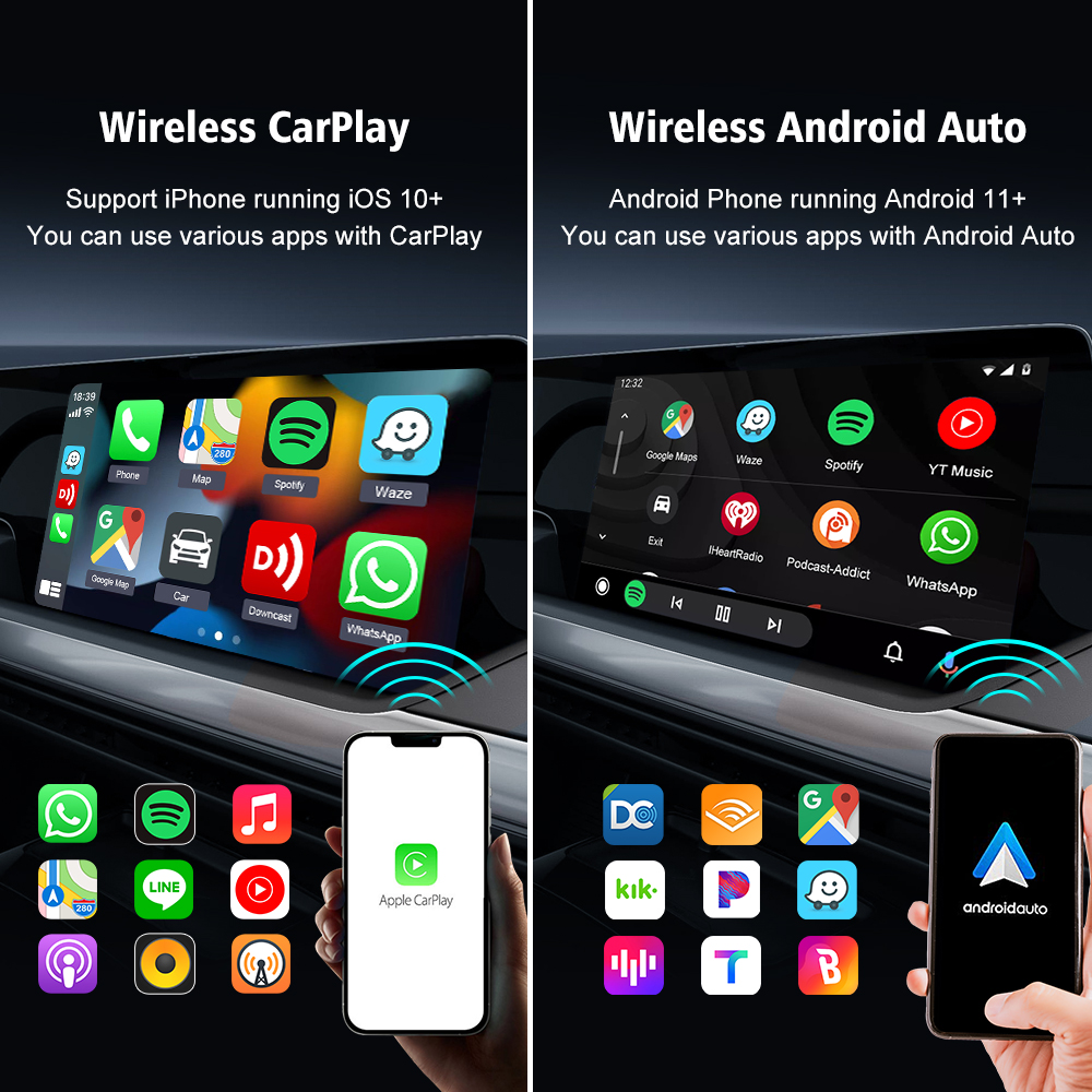 CarlinKit 5.0 e 4.0 sem fio Android Auto Adaptador CarPlay Sem Fio Atualização Online Plug And Play 2.4G e 5Ghz Connect CarPlay Ai Box