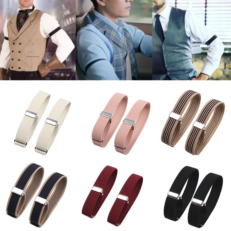 1 ペア弾性腕章シャツスリーブホルダー女性男性調節可能なメンズスリーブガーターホルダーノンスリップアームカフスバンド結婚式用