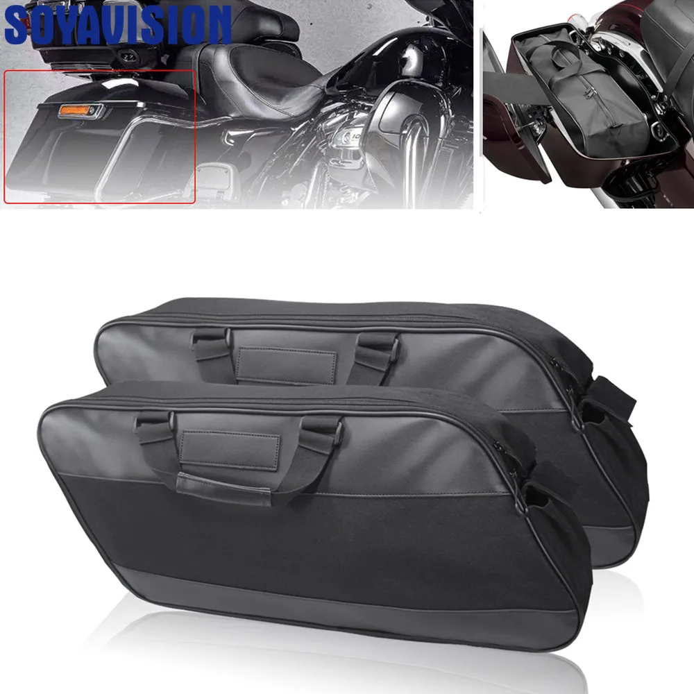 黒オートバイサドルバッグ荷物ソフトラックライナーサドルバッグハーレーツーリングロードキングエレクトラストリートグライドウルトラツアー 93-23