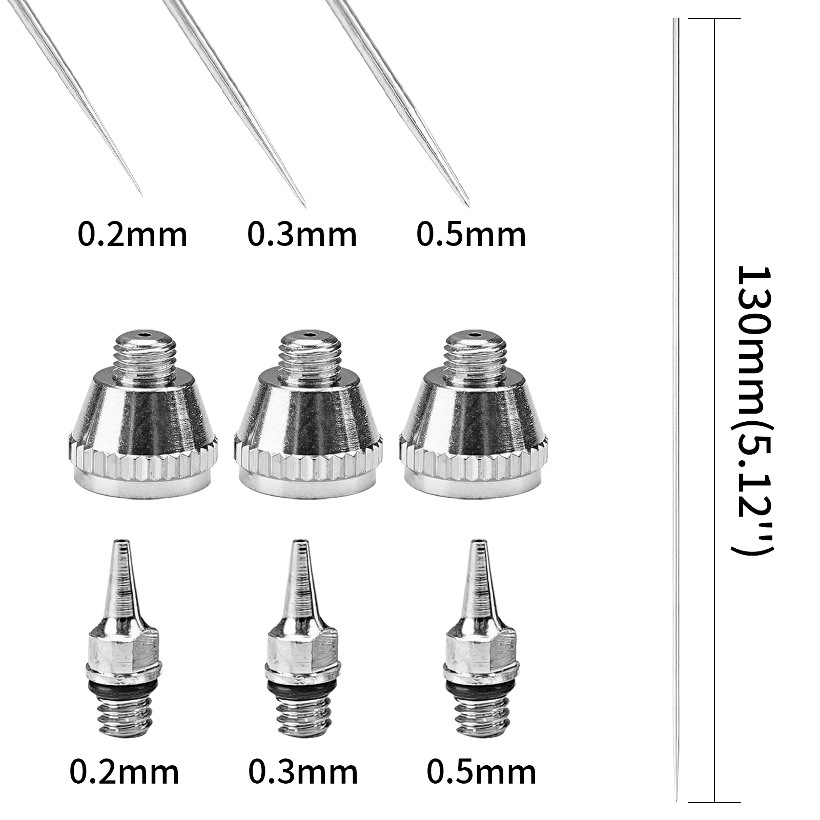Set 3 0.2/0.3/0.5Mm Bình Bơm Phun Vòi Phun Kim Airbrushes Xịt Phun Sơn Phun Linh Kiện Thay Thế dụng Cụ Phụ Kiện