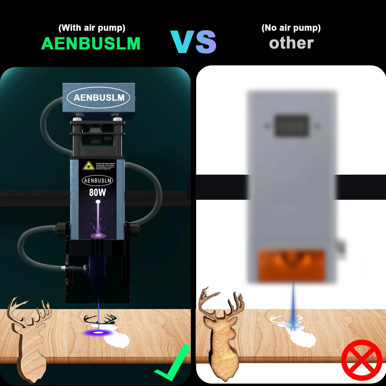 AENBUSLM 40W 80W Módulo de corte a laser 450mm Cabeça de gravação a laser de luz azul com assistência de ar Cortador de madeira CNC Gravação a laser