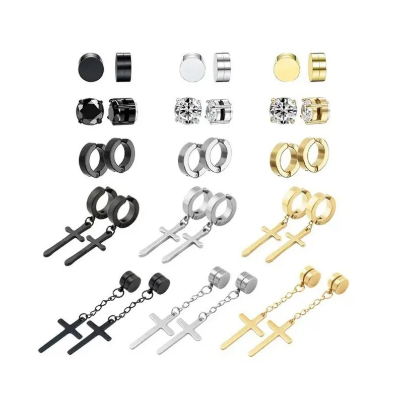 Orecchini a clip magnetici resistenti in cristallo da 2 pezzi per uomo e donna, orecchini magnetici con zirconi rotondi punk, gioielli non penetranti