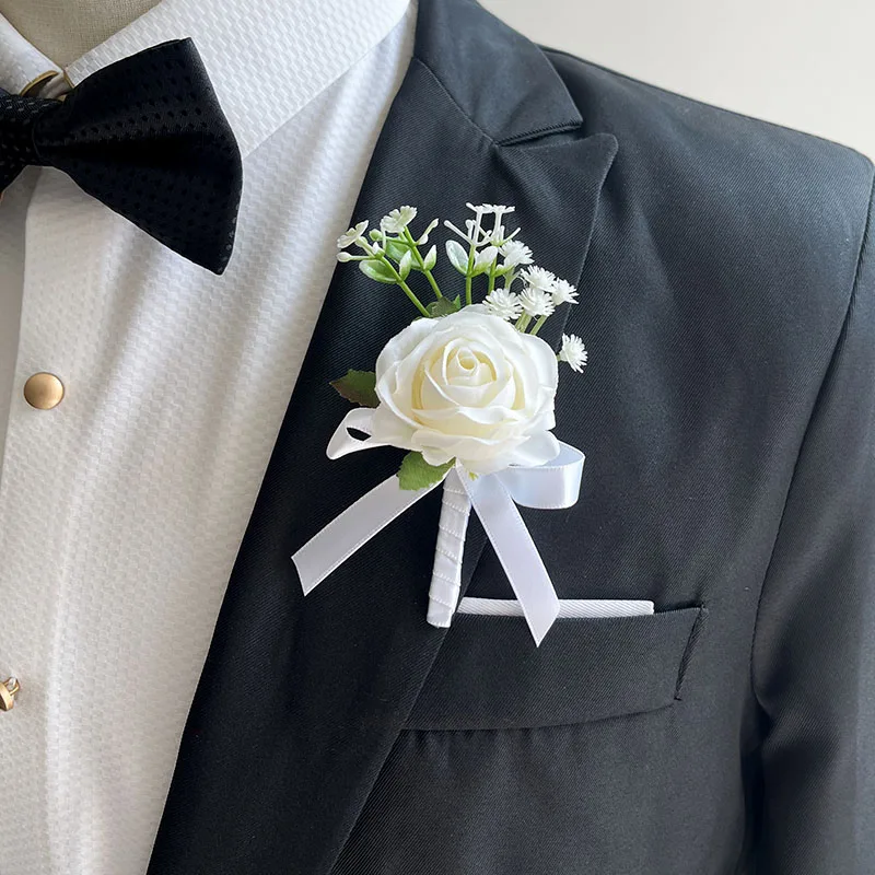 Rose di seta bianche Fiore all'occhiello per bambini Accessori da sposa Braccialetti per corpetto da polso Fiori artificiali per damigelle d'onore Occhiello