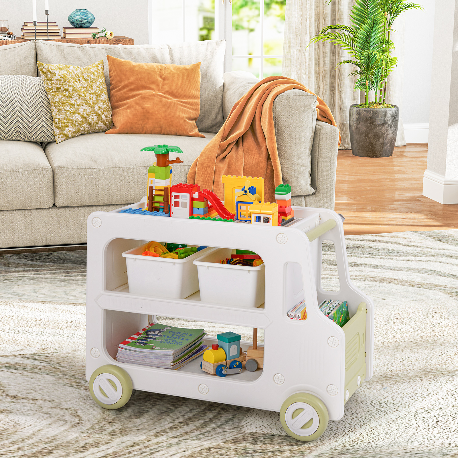 GOFLAME Storage Organizer, 2 in 1 Car Shaped Cabinet w/Safe HDPE Frame, 2-tier Opening Shelf