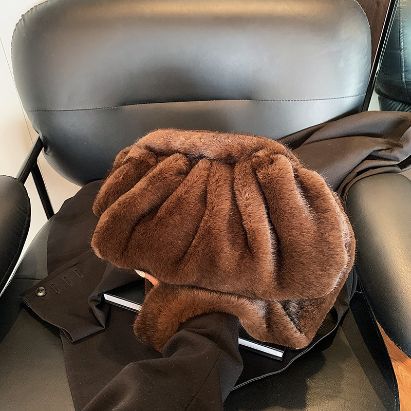 Милые и универсальные зимние сумки через плечо, меховая норка, морщины, расслабленная текстура, сумка в виде облака, женская модная сумка-тоут на плечо