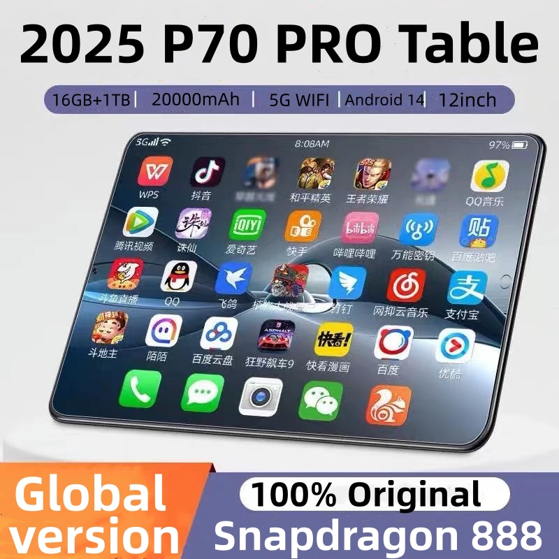 2024 tablettes Android Original Xioami P70 PRO tablette 16GB + 1T 20000mAh 12 pouces HD 4K Android 14 10 Core WIFI réseau tablette PC