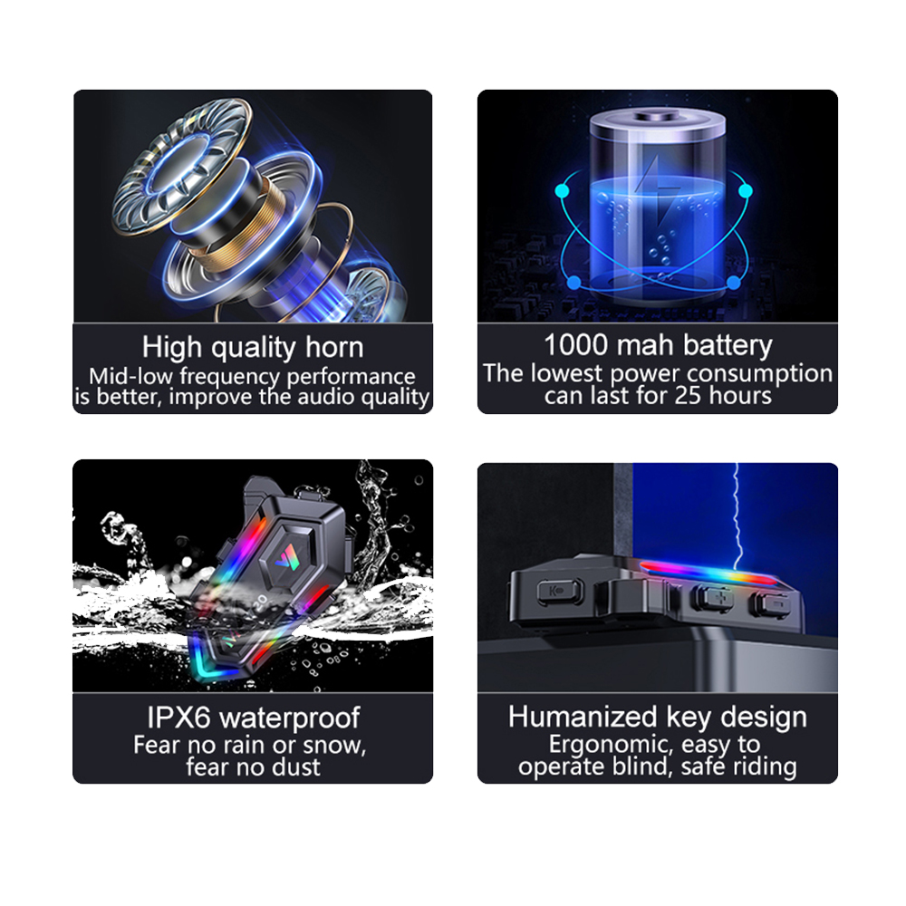 Kebidumei Y20 Bluetooth Motorhelm Headset Hoofdtelefoon Draadloze Motobike Handsfree Stereo Oortelefoon Luidspreker Ruisonderdrukking