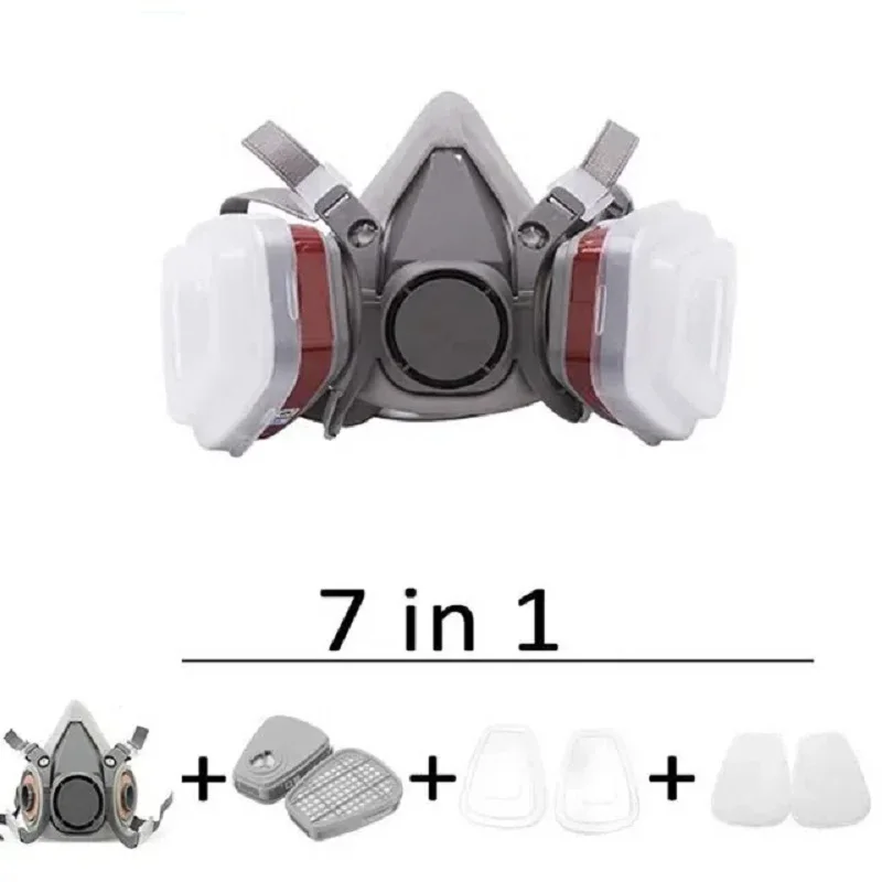 7 in 1 Original 6200 Respirator Reusable Half Face Cover Gas Mask with Cotton Filter Goggles for Painting Spray Polishing Work
