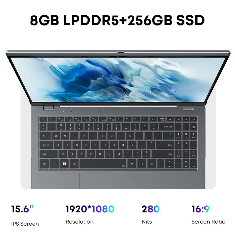 Portátil CHUWI GemiBook Plus Intel 12th N100 15,6 pulgadas Pantalla 1920*1080 FHD 8GB LPDDR5 256GB SSD Windows 11 WIFI 6 M.2 Hasta 1T