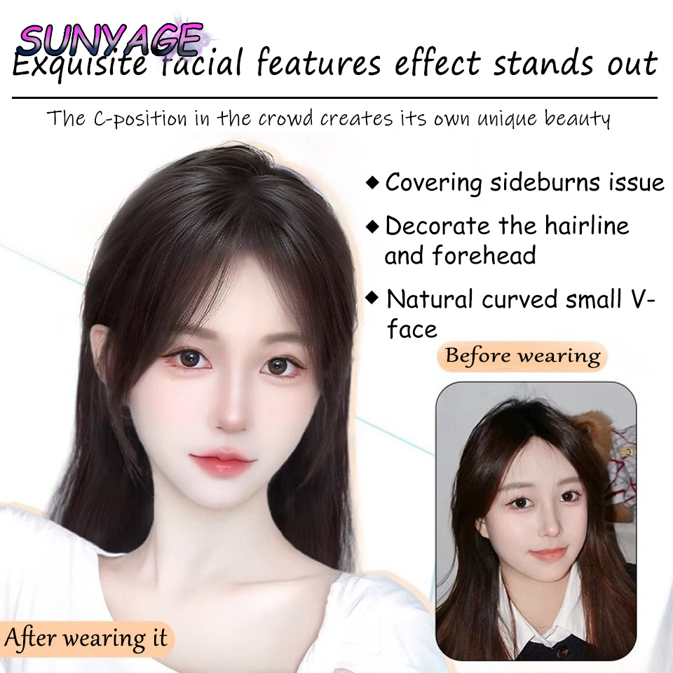 Peluca con flequillo sintético SUNYAGE para mujer con esponjosidad Natural y volumen de cabello aumentado flequillo de estiramiento facial de ocho caracteres 3D