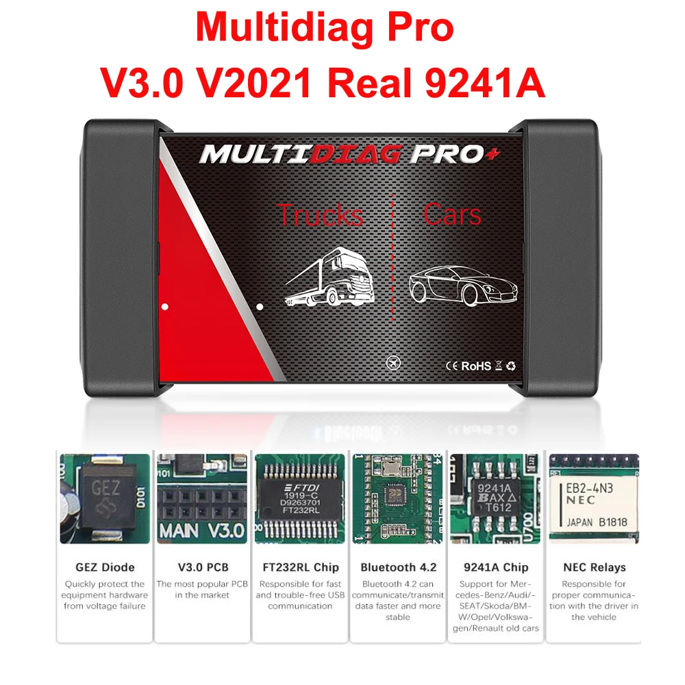 Multidiag pro 2021.10b 2021.11 obd2 ferramenta de diagnóstico com keygen tcs pro vci v3.0 verde pcb branco relé nec real 9241a carro caminhão