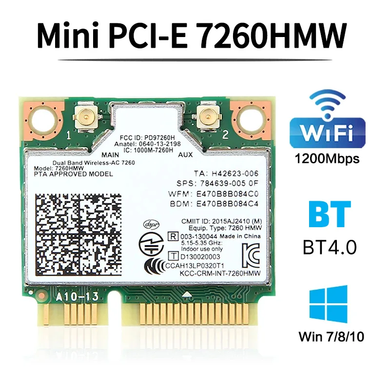 Двухдиапазонная Wi-Fi карта для Intel 7260 7260HMW 7260AC MINI PCI-E 2,4 ГГц/5 ГГц 802.11ac Wi-Fi Bluetooth 4,0 Wlan адаптер Win 7/8/10