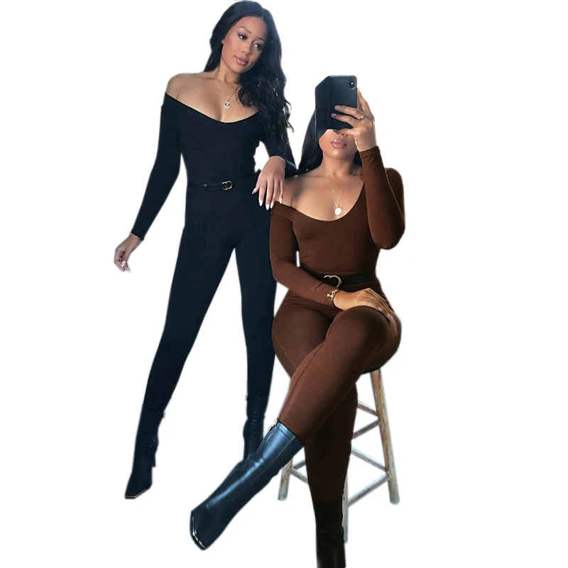 Lente Zomer Nieuwe Dames Lange Mouw Effen Kleur Skinny Jumpsuit Mode Sport Fitness Trui Vrijetijdskleding