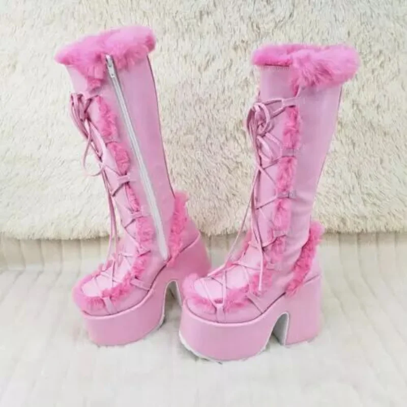 ผู้หญิงฤดูหนาวใหม่หิมะรองเท้าบูทแพลตฟอร์ม WEDGE รองเท้าส้นสูง Faux FUR Lady รองเท้าหญิง Plush WARM Non-SLIP กลางลูกวัวรองเท้า Goth รองเท้า