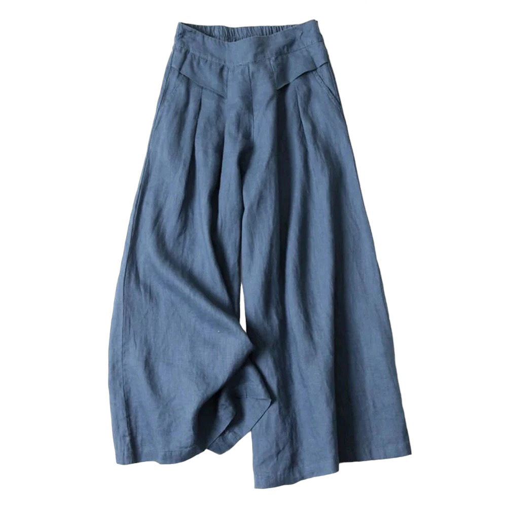 Pantalones de lino y algodón para mujer, pantalón de pierna ancha, estilo artístico, cintura elástica, sólido, informal, suelto, talla grande, Verano