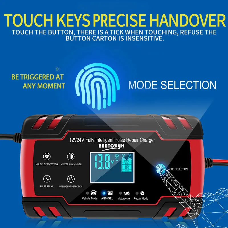 12-24V 6/8A Vollautomatisches Batterieladegerät Digitales LCD-Display Autobatterieladegeräte Power Puls Reparaturladegeräte Nass Trocken Bleisäure