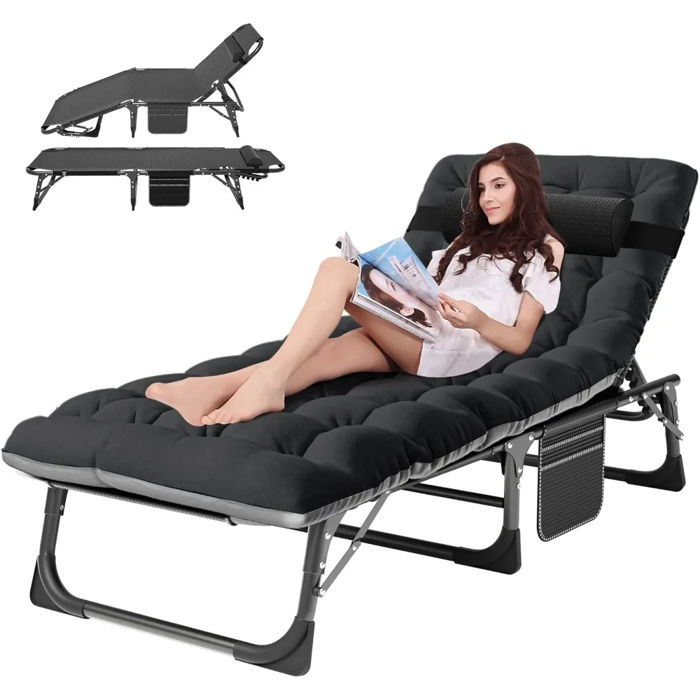 Outdoor 5-Position Folding Chaise Lounge Chair with Pad,Portable Beach Lounge Chair for Outdoor Sunbathing Patio Pool Lawn Deck