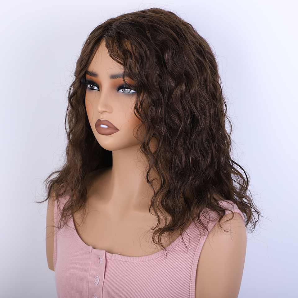 매끄러운 33 브라운 컬러 인모 가발 여성용 100% 실제 착용 가능 바디웨이브 짧은 가발 4 #   브라운 컬러 바디웨이브 헤어 가발