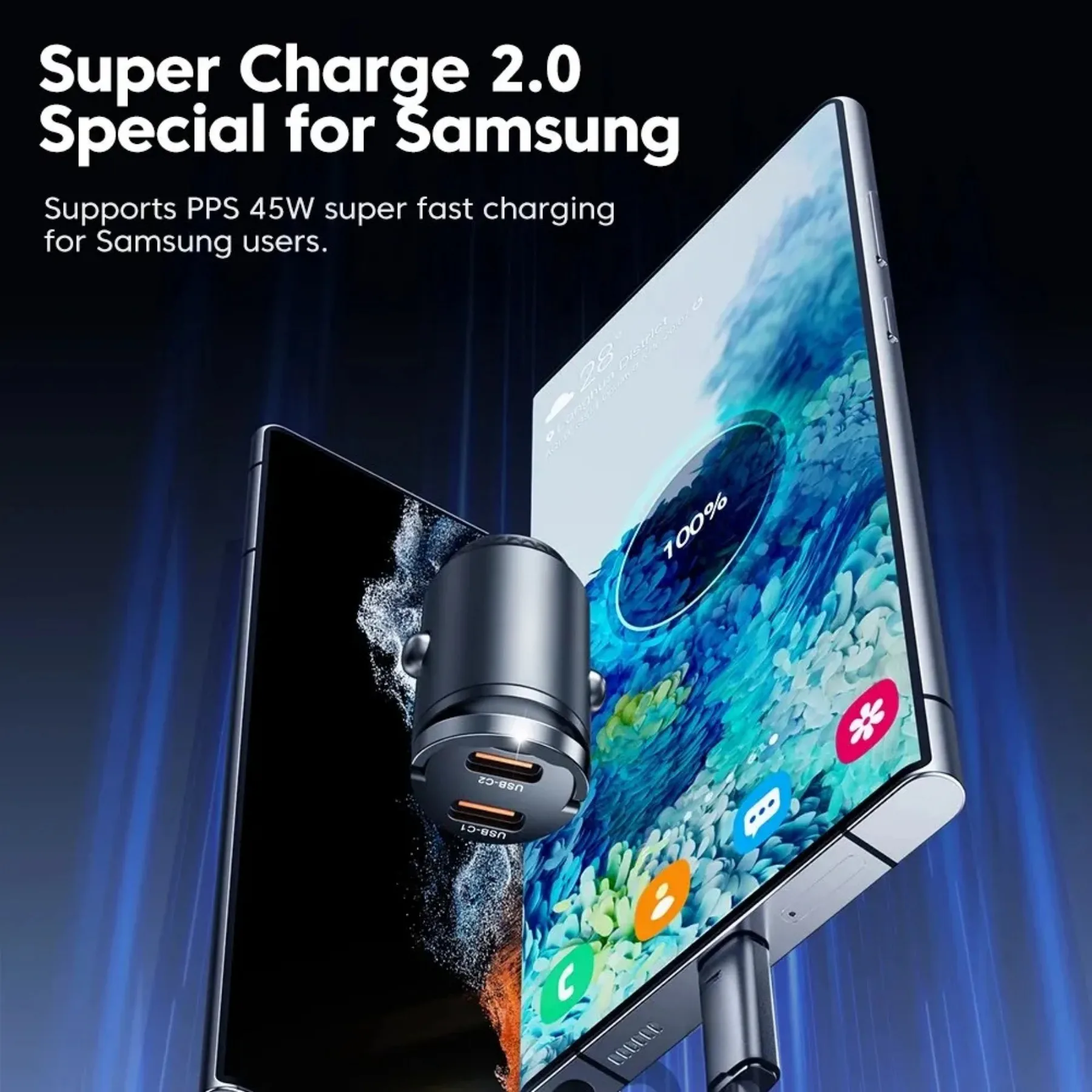 Mini PD 45W Carregador de carro Pull Ring Carregamento rápido USB C Adaptador de carregador de telefone para iPhone 14 13 Pro Xiaomi Samsung Huawei