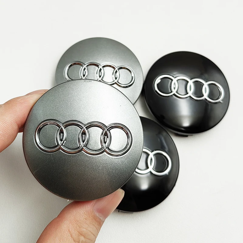 4 peças 60mm preto cinza estilo de carro emblema centro da roda tampa do cubo tampas de aro para emblema Audi 4B 0601170   A1 A3 A4 A5 A6 Acessórios automotivos