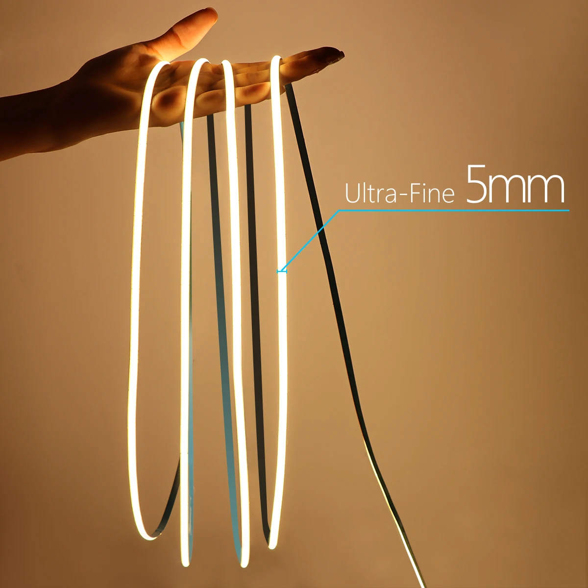 Ultra Bright FCOB COB LED Strip Lights 12V Flexible 5MM PCB Width RA90 Super Thin Neon Tape Decoration Lights For Kitchen Cabine