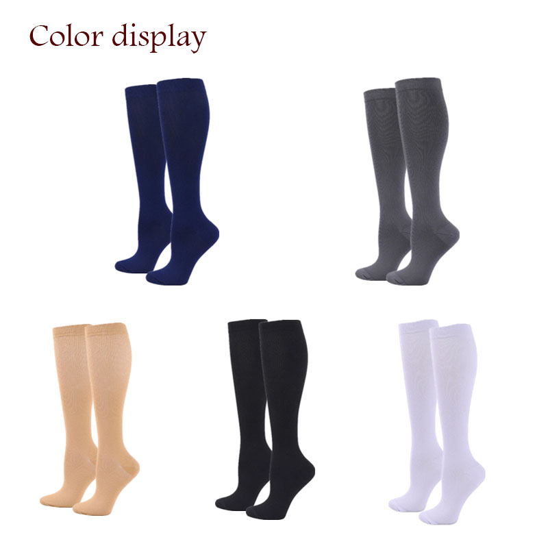 5 pares de meias de compressão para mulheres com edema e varizes, meias antifadiga e confortáveis de cor sólida