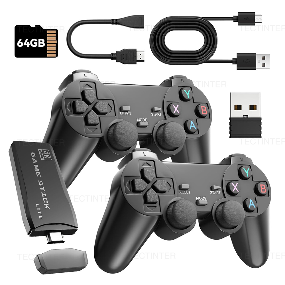 Retro Game Machine Stick 64G, 20K+ Classics & Dual Wireless Commanders for PS1/GBA, Plug & Play HD Visuals Quick Session Ready