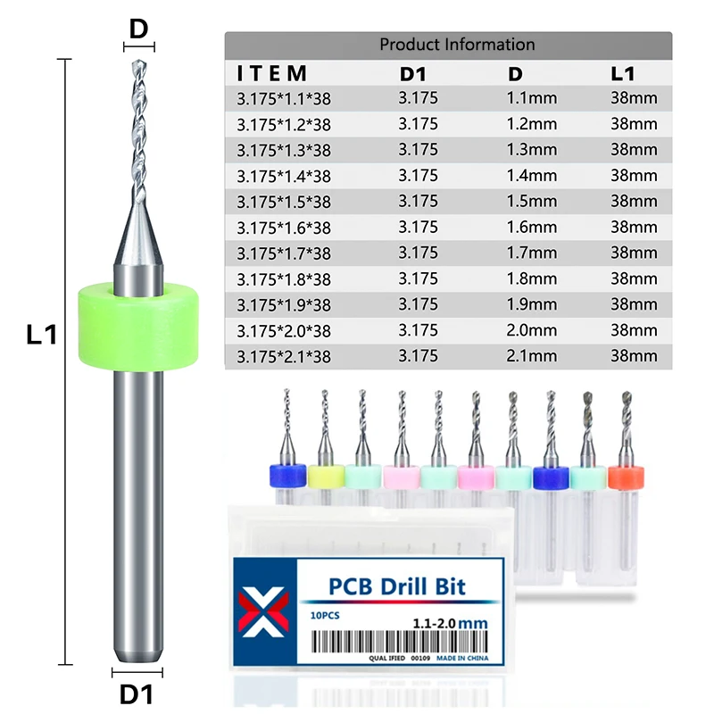 XCAN 10Pcs 1.1mm-2.0mm Import Carbide PCB Drill Bits Print Circuit Board Mini CNC Drilling Bit Set
