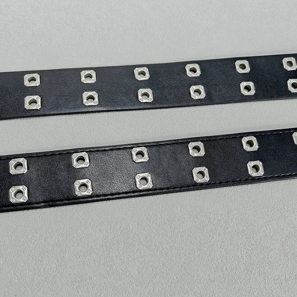 Retro Square Rivet Men's Belt With Three Row Needle Buckle Hip-Hop Rock Punk Y2k Style Jeans Belts For Women Goth Waistband