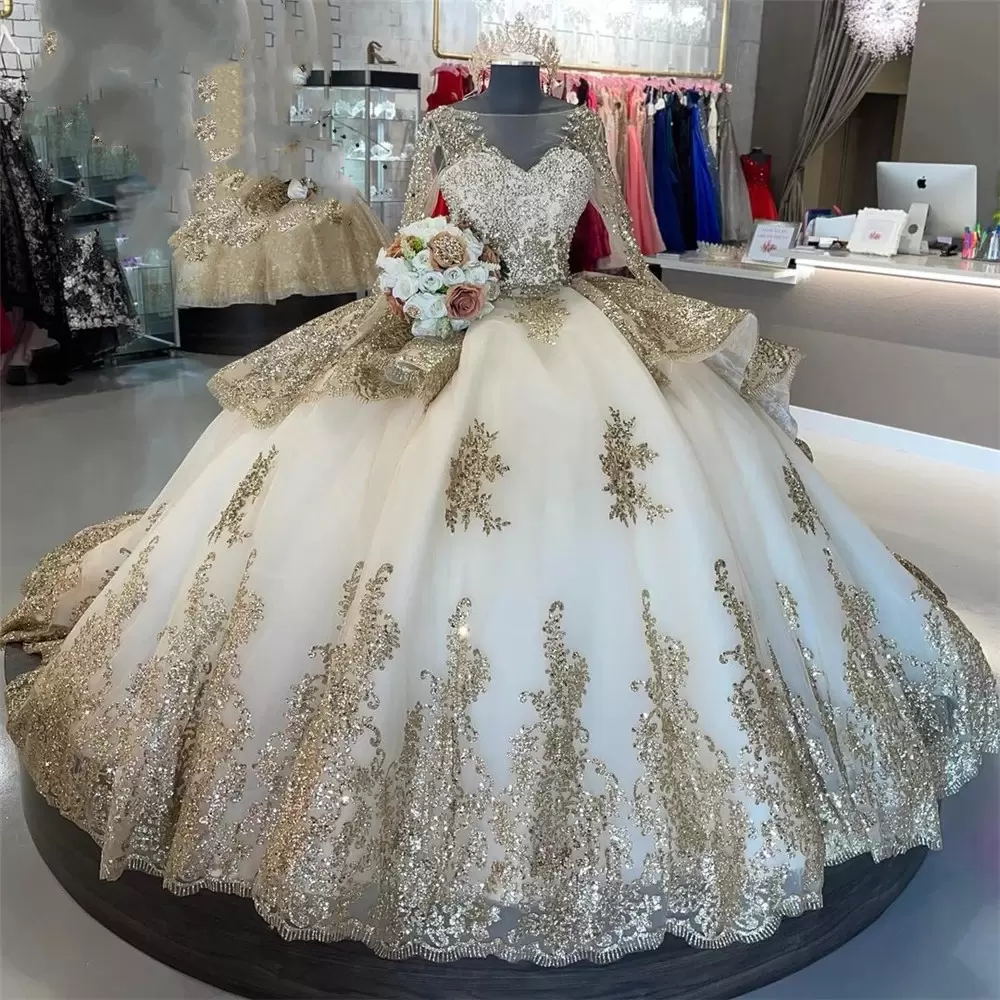 ANGELSBRIDEP-Vestidos De quinceañera con apliques dorados, Vestidos De 15 anos, vestido De baile Formal para fiesta De cumpleaños, vestido De graduación con corsé en la espalda