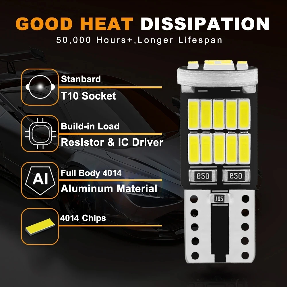 2/6/10/20/30/40/50pcs T10 W5W 194 501 Led Canbus Sem Erro Luz Interior Do Carro T10 26 SMD 4014 Chip Luzes de Instrumento Branco Puro B